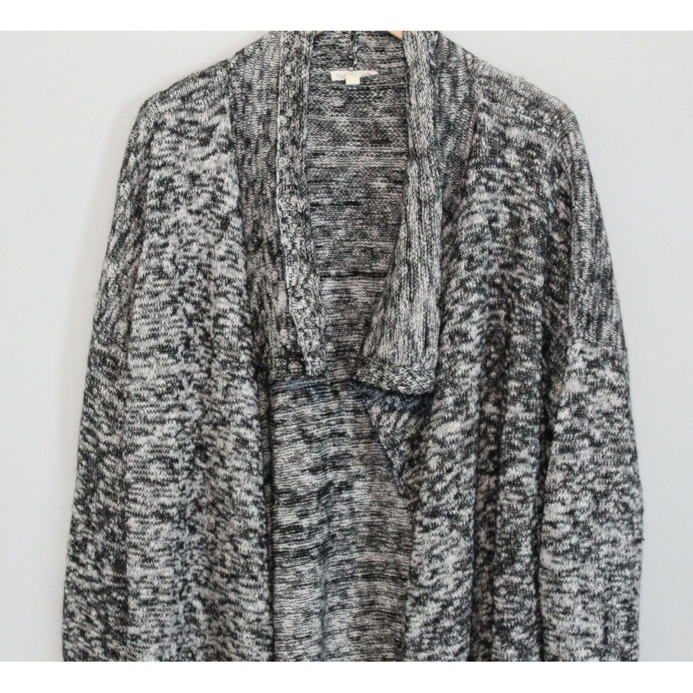 Eileen Fisher Knit Open Front Long Drape Cardigan Sweater Black Marled Large - Picture 4 of 13